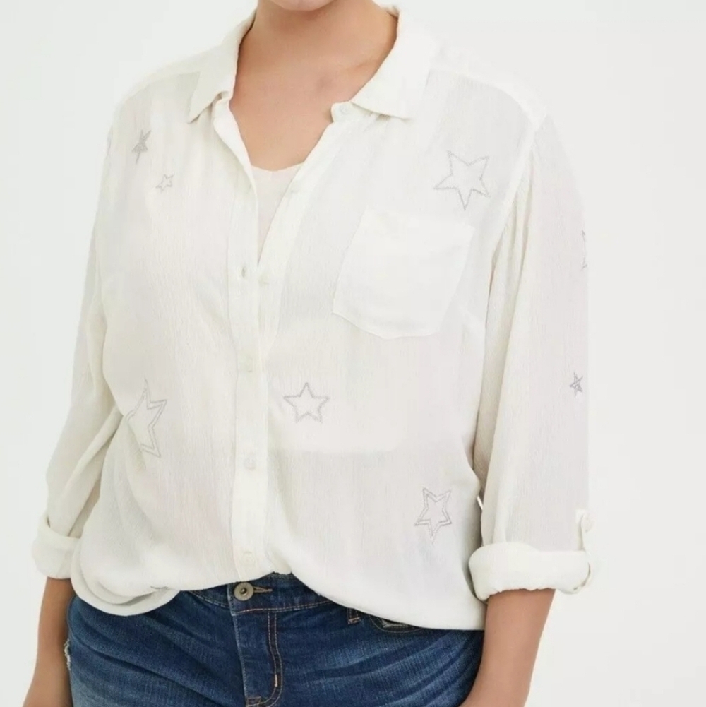 Torrid Taylor Gauze Embroidered Button‎ Up Top